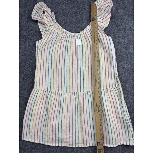 GAP Shirt Womens XS White Multicolor Metallic Stripe Ruffle Sleeve Peplum Top - Picture 5 of 8